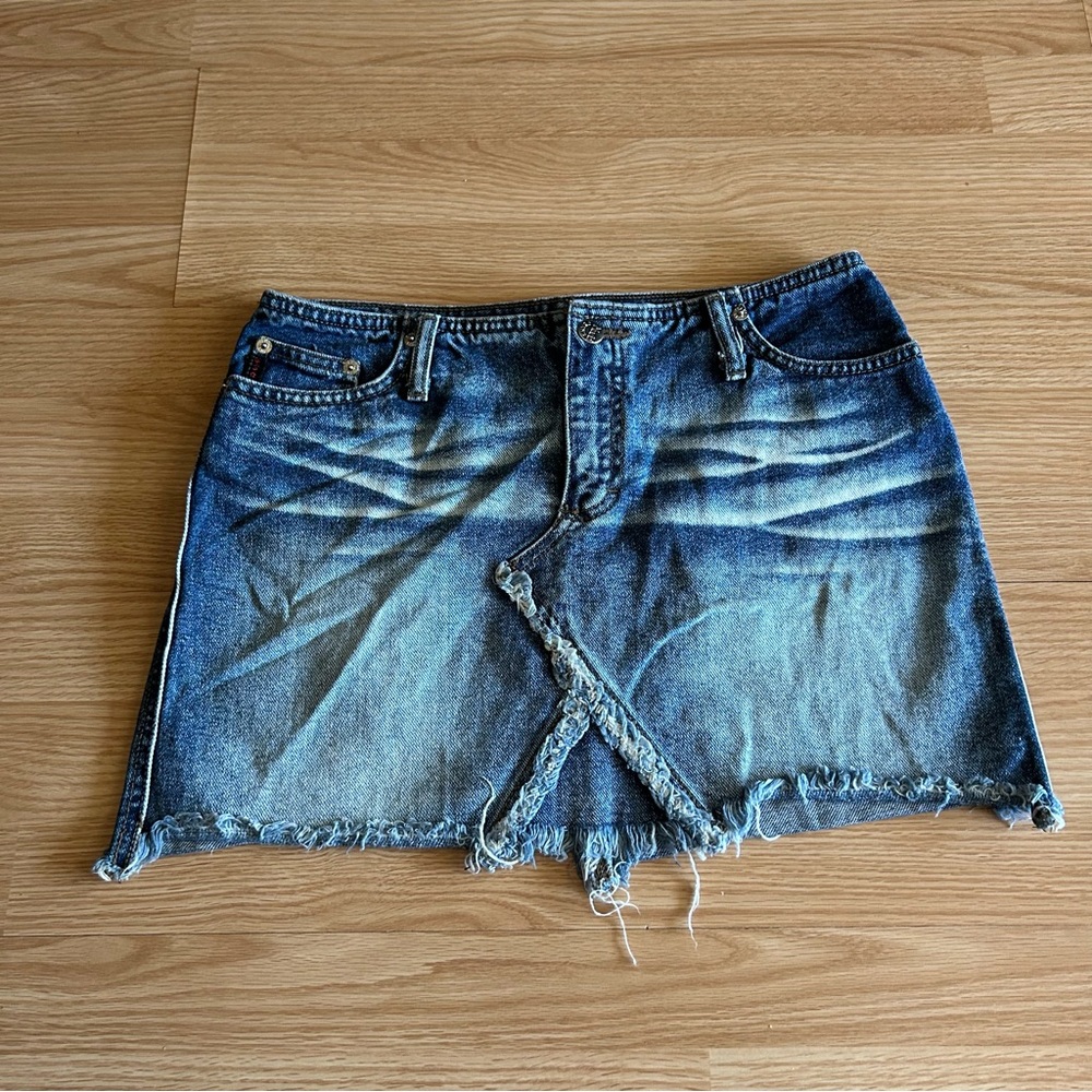 Vintage MUDD Yo! Y2K Distressed Denim Mini Low Rise Skirt
